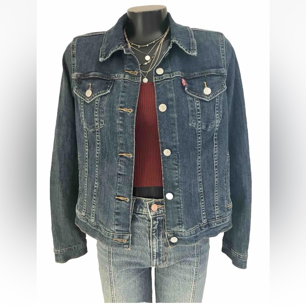 LEVIs red TAB RELAXED Jean DENIM Jacket COAT EUC! size:Large TRENDY STYLE!